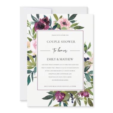 WHITE BLUSH BURGUNDY FLORAL BUNCH COUPLE SHOWER Invitations