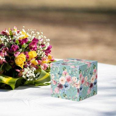 White Blush Mauve Blue Roses Elegant Favor Boxes