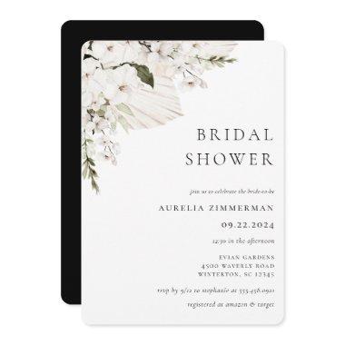 White Bohemian Floral Bridal Shower Invitations