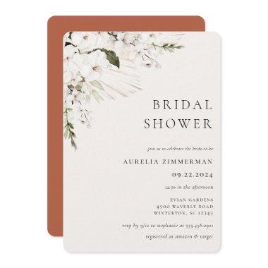 White Bohemian Floral Bridal Shower Invitations