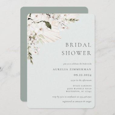 White Bohemian Floral Bridal Shower Invitations