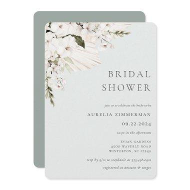 White Bohemian Floral Bridal Shower Invitations