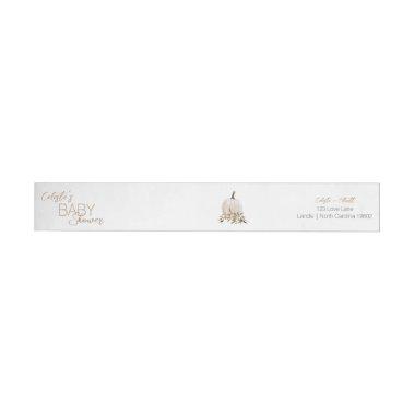 White Boho Pumpkin Baby Shower Return Address Wrap Around Label