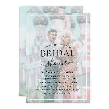 White Border Vellum Effect Photo Bridal Shower Invitations