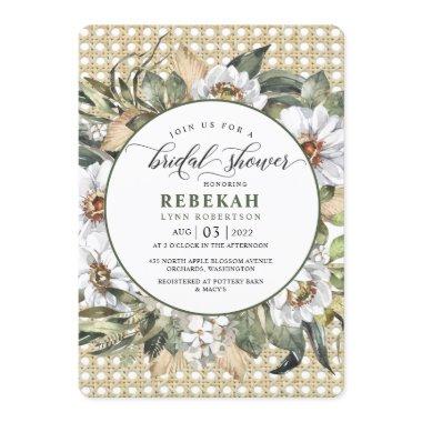 White Botanical Bohemian Bridal Shower Invitations