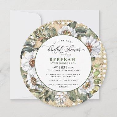 White Botanical Round Bridal Shower Invitations