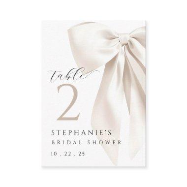 White Bow Bridal Shower Table Card SMALL
