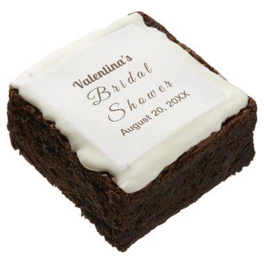 White Bridal Shower Theme on Topping of Square Brownie