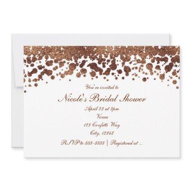 White & Bronze Confetti Dots Glamour Shimmer Invitations