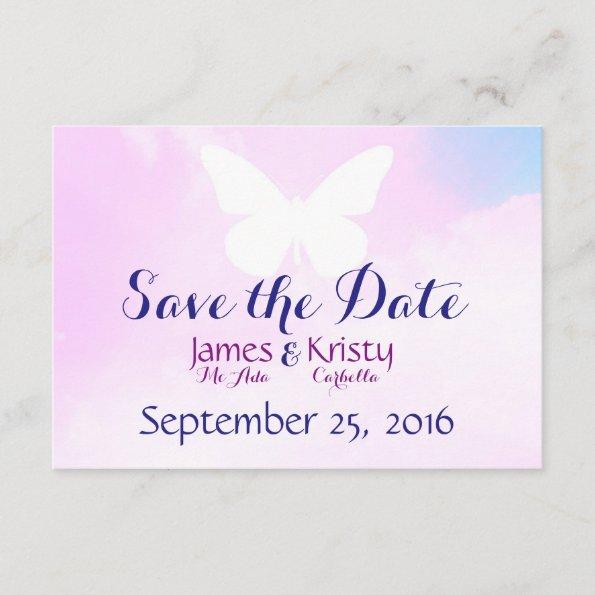 White Butterfly Pink Sky Save The Date Invitations