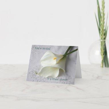 white calla lilies on linen bridal shower invite