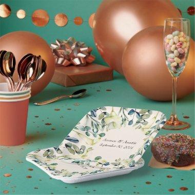 White Calla Lily and Eucalyptus Paper Plates