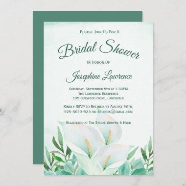White Calla Lily Floral Bridal Shower Invitations