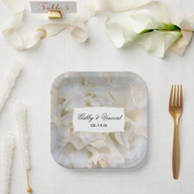 White Carnation Floral Wedding Paper Plates