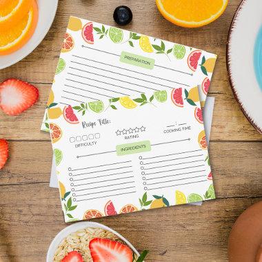 White Citrus Lemon Orange Pattern Family Recipes Note