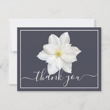 White Clematis Flower Navy Background Thank You PostInvitations