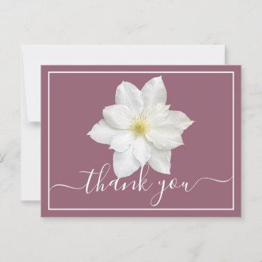 White Clematis Flower Plum Background Thank You PostInvitations