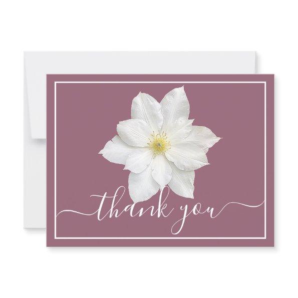White Clematis Flower Plum Background Thank You Post