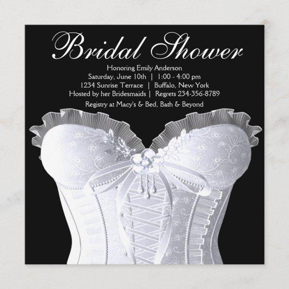 White Corset Black and White Bridal Shower Invitations