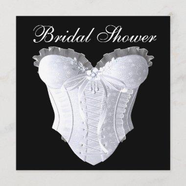 White Corset Bridal Shower Any Color Background Invitations