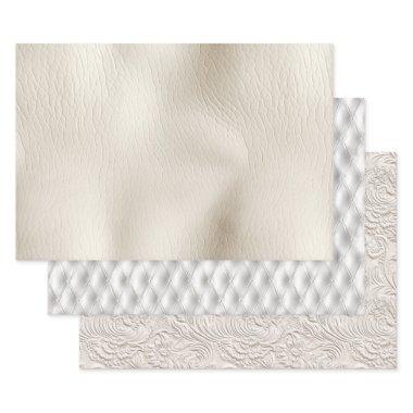White Cream Faux Leather Wedding  Wrapping Paper Sheets