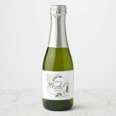 White Cream Floral Geometric Bridal Shower Champagne Label