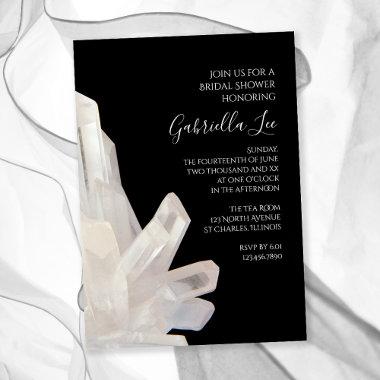 White Crystals on Black Bridal Shower Invitations