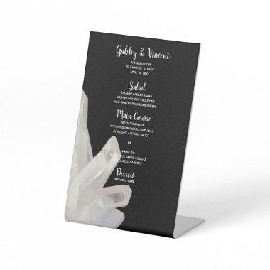 White Crystals on Black Wedding Menu Pedestal Sign