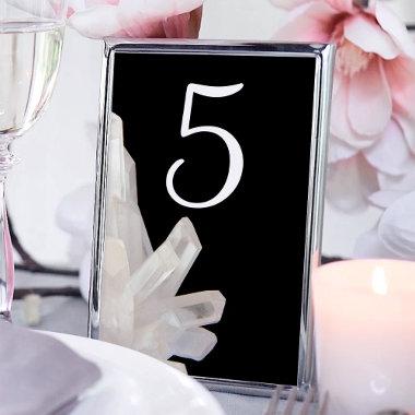 White Crystals on Black Wedding Table Number
