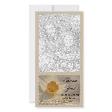 White Daffodil and Pearls Wedding Thank You