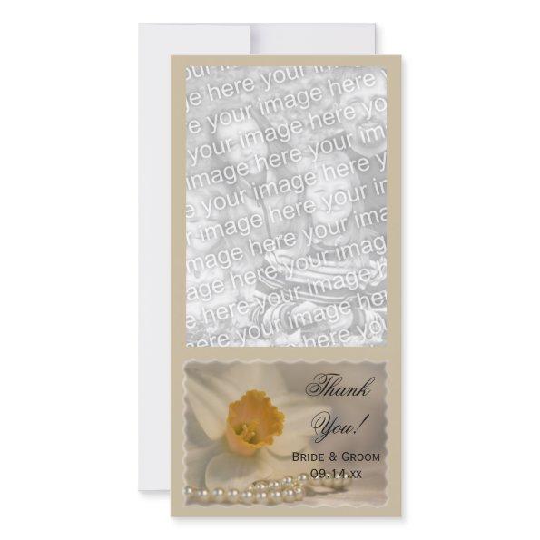 White Daffodil and Pearls Wedding Thank You