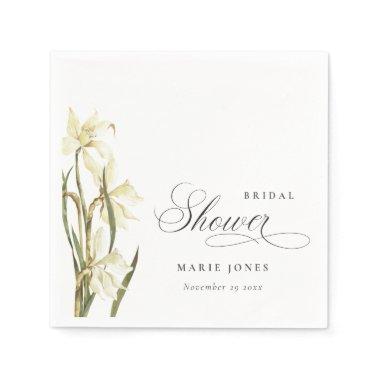 White Daffodil Floral Watercolor Bridal Shower Napkins