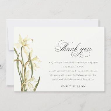 White Daffodil Floral Watercolor Bridal Shower Thank You Invitations