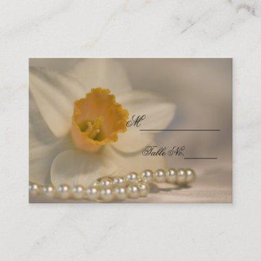 White Daffodil Pearls Spring Wedding Place Invitations