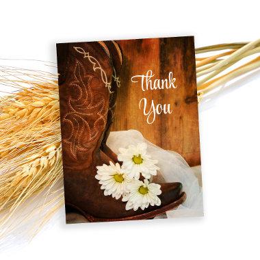White Daisies and Cowboy Boots Wedding Thank You PostInvitations
