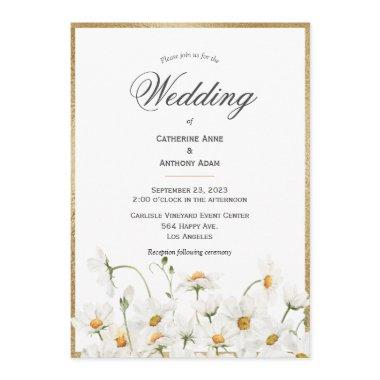 White Daisies Floral Watercolor Gold Wedding