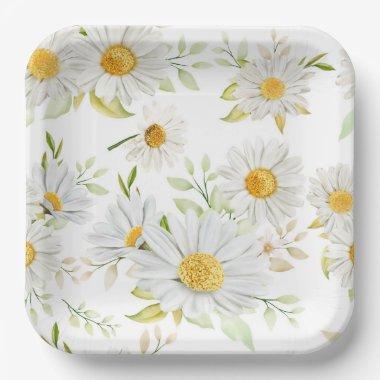 White Daisies Flowers Birthday Party Shower Paper Plates