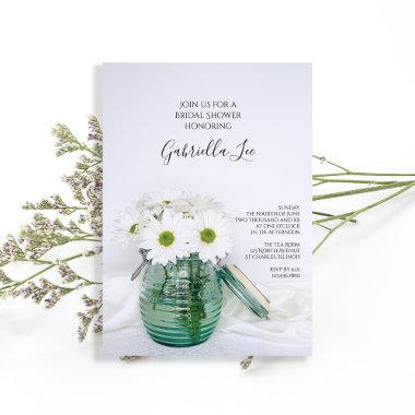 White Daisies in Blue Jar Vase Bridal Shower Invitations