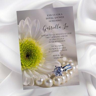 White Daisy and Diamond Ring Bridal Shower Invitations