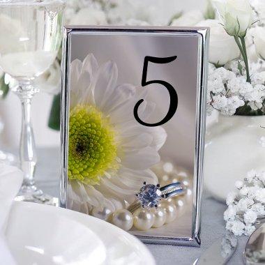 White Daisy and Diamond Ring Wedding Table Numbers