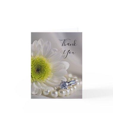 White Daisy and Diamond Ring Wedding Thank You