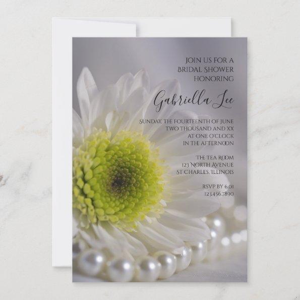 White Daisy and Pearls Bridal Shower Invitations