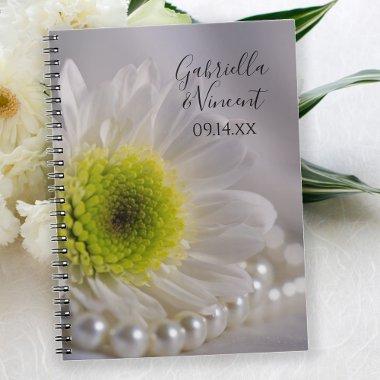 White Daisy and Pearls Wedding Notebook