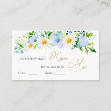 White Daisy Blue Floral Guess How Many Kisses Game Enclosure Invitations