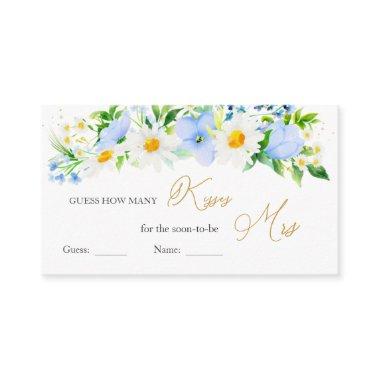 White Daisy Blue Floral Guess How Many Kisses Game Enclosure Invitations