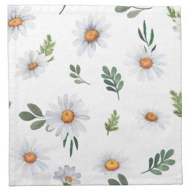 White daisy cloth napkin, White daisies