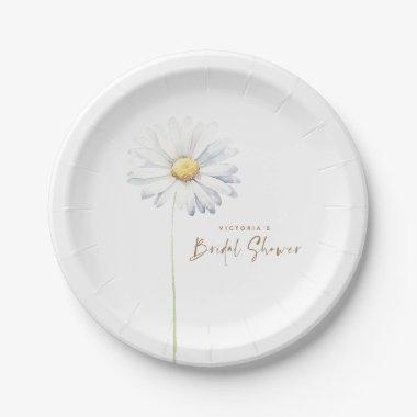 White Daisy Flower Elegant Cute Bridal Shower Paper Plates