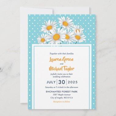 White Daisy Flower Polkadot Pattern Floral Wedding Invitations