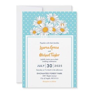 White Daisy Flower Polkadot Pattern Floral Wedding Invitations