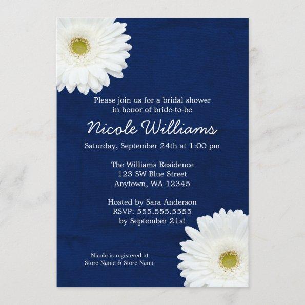 White Daisy Navy Blue Bridal Shower Invitations